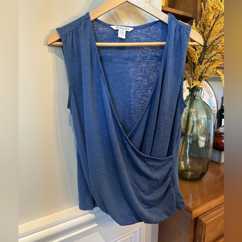 Athleta‎ Modal Cotton Wrap Tank Top Women’s Small Blue Draped Sleeveless Blouse